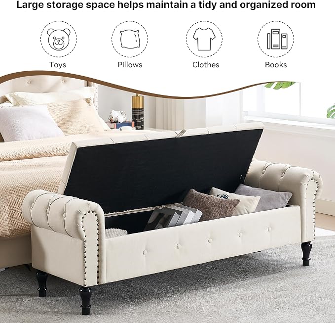 67" Storage Bench for Bedroom, Linen End of Bed - Image 4