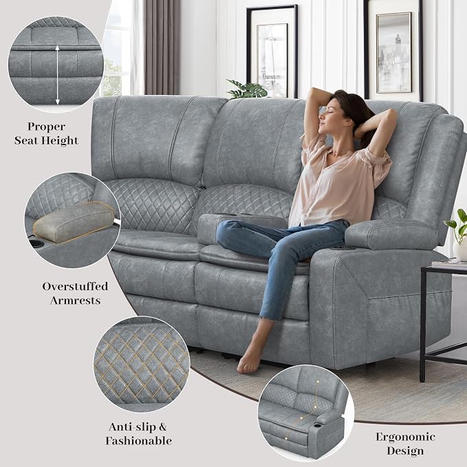 Yolsali Manual Reclining Sectional Sofa Set, 5 Seats Soft Leather Recliner - Image 5