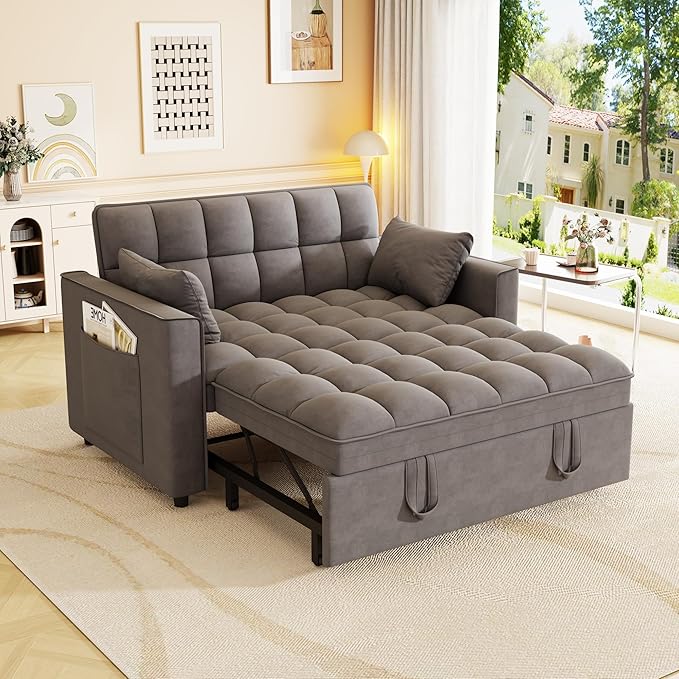 3-in-1 Convertible Sleeper Sofa Bed, 55 inch Small Couch by LITVZ