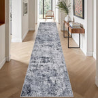 2.6x14 Washable Runner Rug:Modern Abstract Indoor Soft Carpet Grey | - Image 4