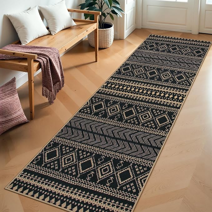 Lahome Boho Kitchen Runner Rug, 2x8 Easy Jute Laundry Room Rug | Black - Image 2