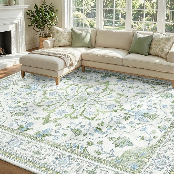 RELEANY Washable Area Rug, Water Repellent, Pet Friendly, Vintage Floral Boho by RELEANY