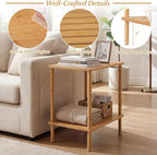 Giantex Bamboo Side Table Set of 2, 2-Tier Sofa End Bedside Table w/Storage - Image 8