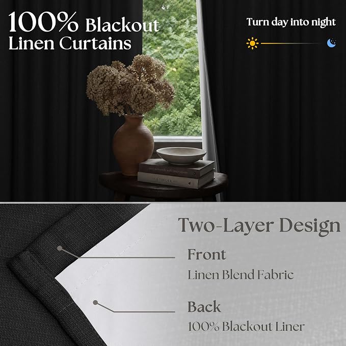 Black 105 Inch Pinch Pleated 100% Blackout Curtains - Image 2