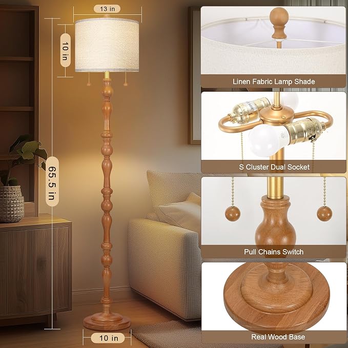 65.5" Natural Real Wood Floor Lamp - Image 4