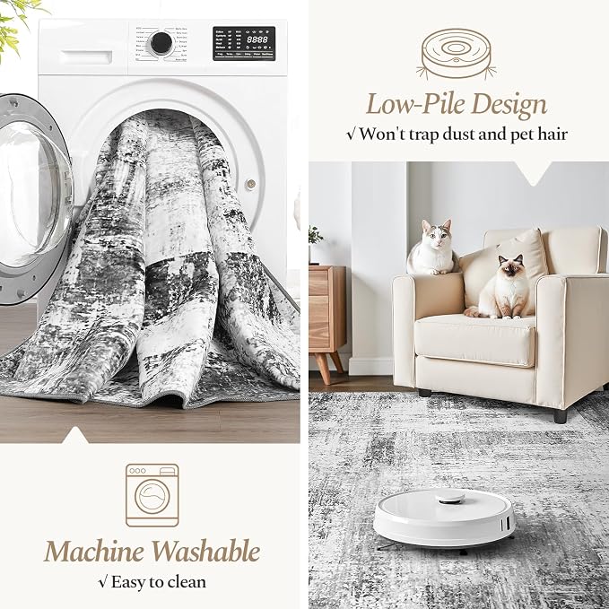 Rugflix 6x9 Area Rugs for Living Room, Washable Grey Large Rug | Machine - Image 4