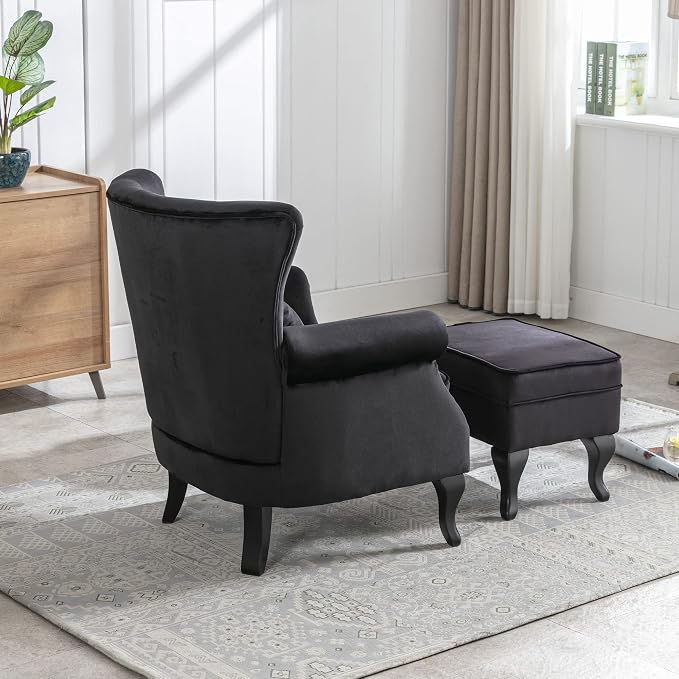 Accent Chairs with Ottoman Set of 2 Velvet Wingback Club Chair Upholstered - Image 5