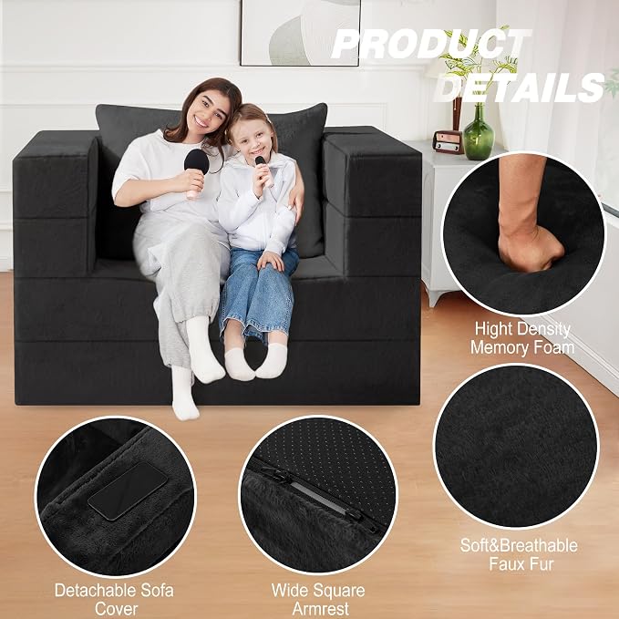 Futon Sofa Bed with Pillow, 3-in-1 Sleeper Sofa Bed with Removable Cover - Image 7