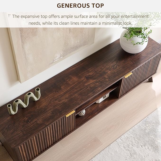 OKD 70" Mid Century Modern Fluted TV Stand, Entertainment Center, Media Console - Image 3