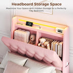 Twin LED Velvet Bed Frame with 2 Storage Drawers&Hidden Headboard, Upholstered - Image 4