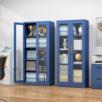Polup Curio Cabinets with Glass Doors, Tall Bookcase with Adjustable Shelves - Image 2