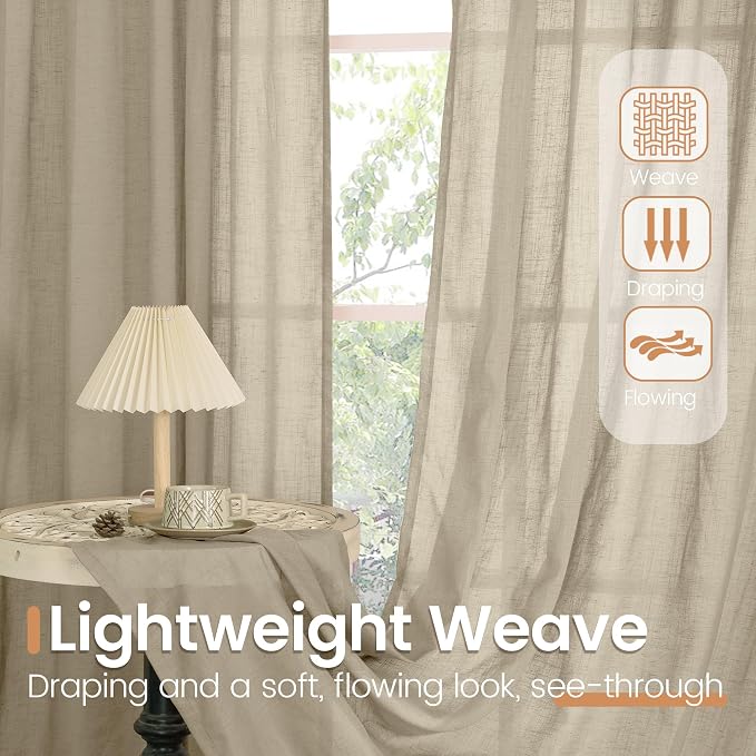 BGment Camel Linen Sheer Curtains 84 Inches Long - Image 4