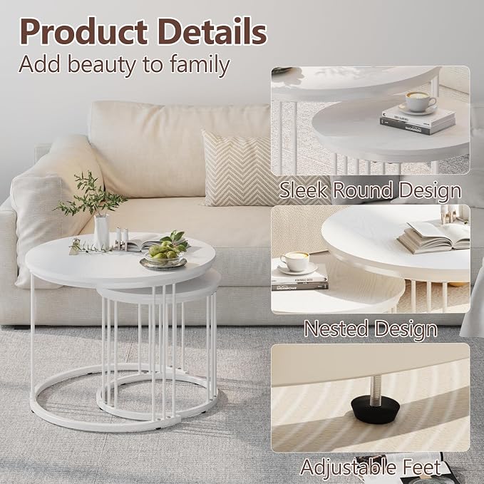 Garden 4 you Nesting Coffee Table, 23.6" Round Coffee Table Set of 2, Wooden - Image 6