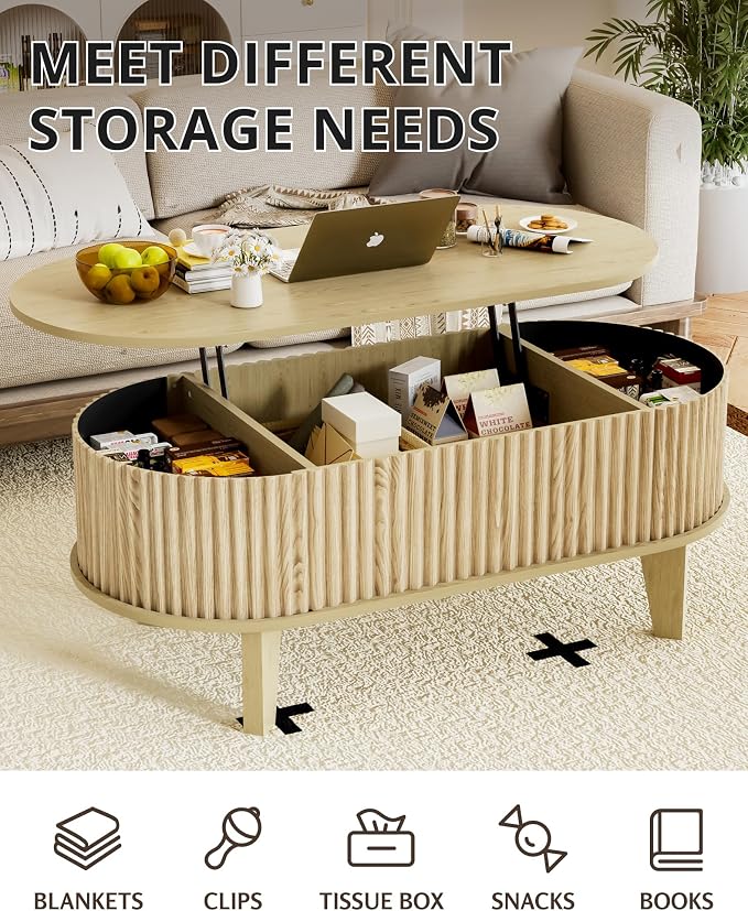 Oval Coffee Table with Lifting Top - Image 5