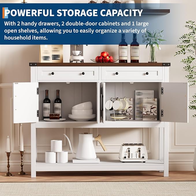 Rustic 47-Inch Wood Coffee Bar Storage Cabinet - Image 4