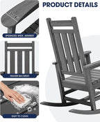 KINGYES Oversized Outdoor Rocking Chair Set of 2, All-Weather Patio Rocking - Image 6