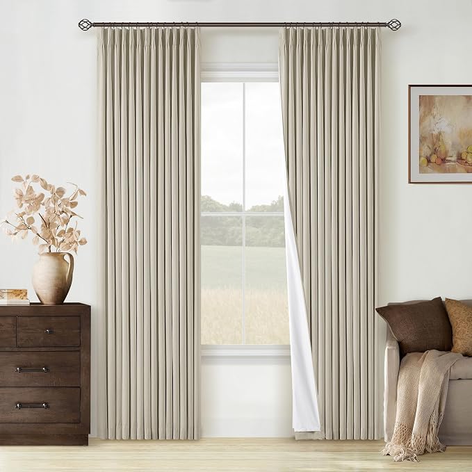 Oatmeal Beige Pinch Pleated 100% Black Out Linen Curtains 84 Inch Length | Room by Twodrapes