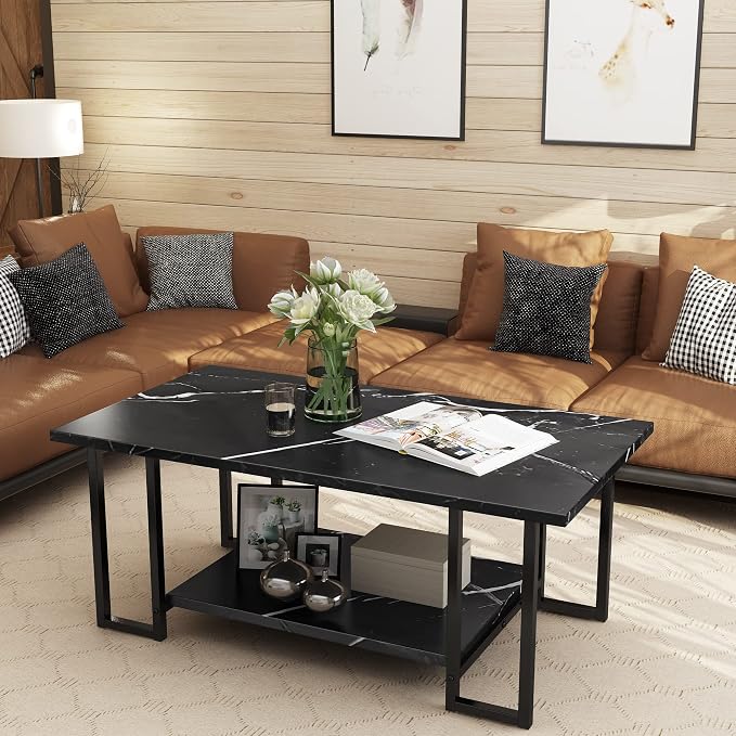 AWQM Marble Coffee Table, Faux Marble Top Rectangular Coffee Table - Image 3