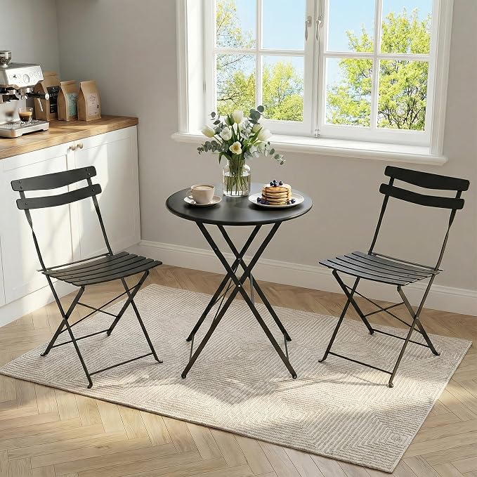 GarveeLife 3 Piece Patio Bistro Set, Folding Patio Bistro Table and Chairs Set - Image 3