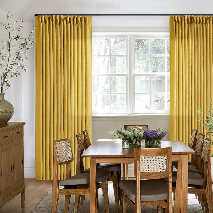 Pinch Pleated Mustard Yellow Linen Curtains 84 Inches Long 2 Panels Set | - Image 7