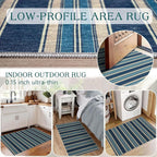 Front Door Mat Outside Entrance, 2x3 Navy Blue Coastal Striped Rug | Non-Slip - Image 6