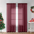 Burgundy Sheer Curtains 84 inch Length 2 Panels Set, Light Filtering Sheer by OVZME
