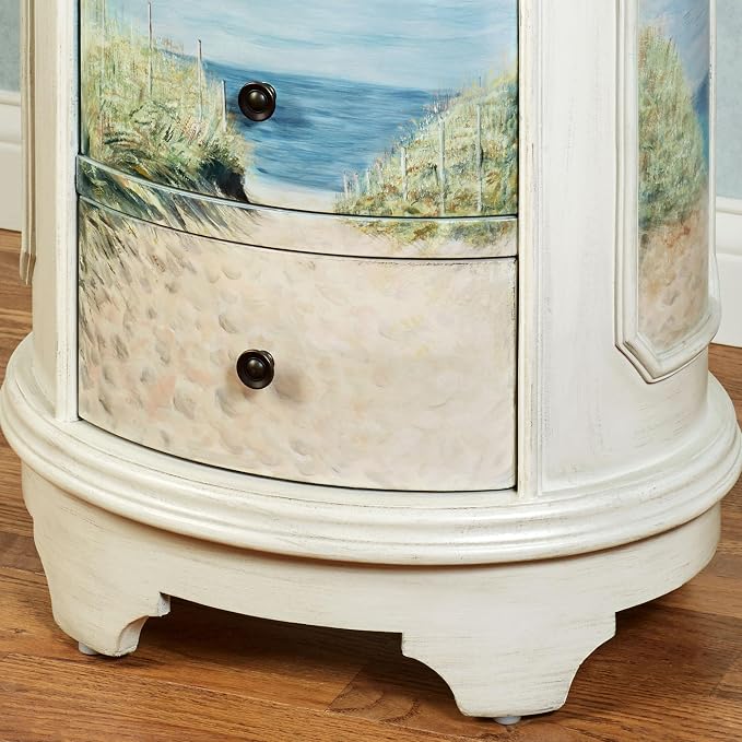 Ocean View Coastal Oval Side Cabinet | Handpainted Beach Scene - Image 5