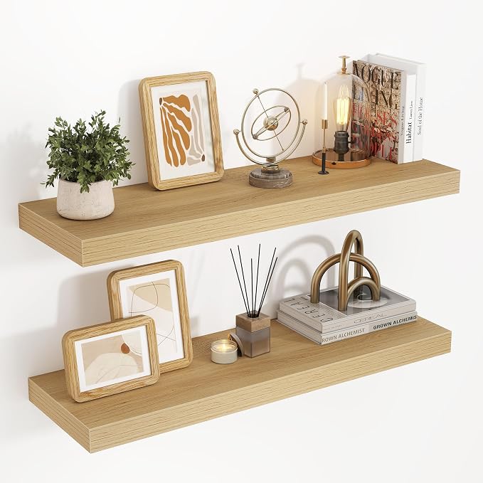 Acovy 32 Inch Floating Shelves, 3D Textured Wood Grain, Wooden Shelves by Acovy