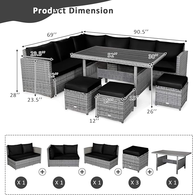 Tangkula 7 Pieces Patio Furniture Set, Outdoor Sectional Rattan Sofa Set - Image 4