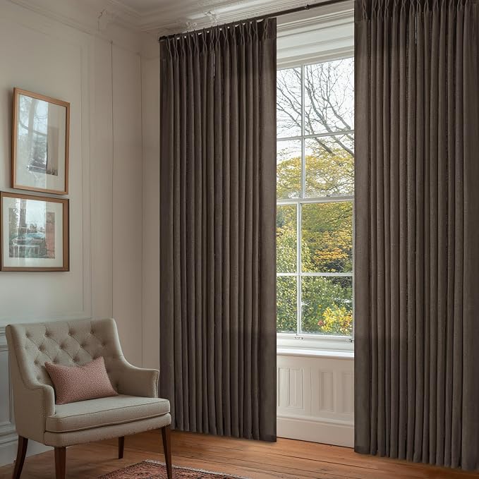 Dark Chocolate 90 Inch Pinch Pleated Semi Sheer Linen Curtains 2 Panels | - Image 7