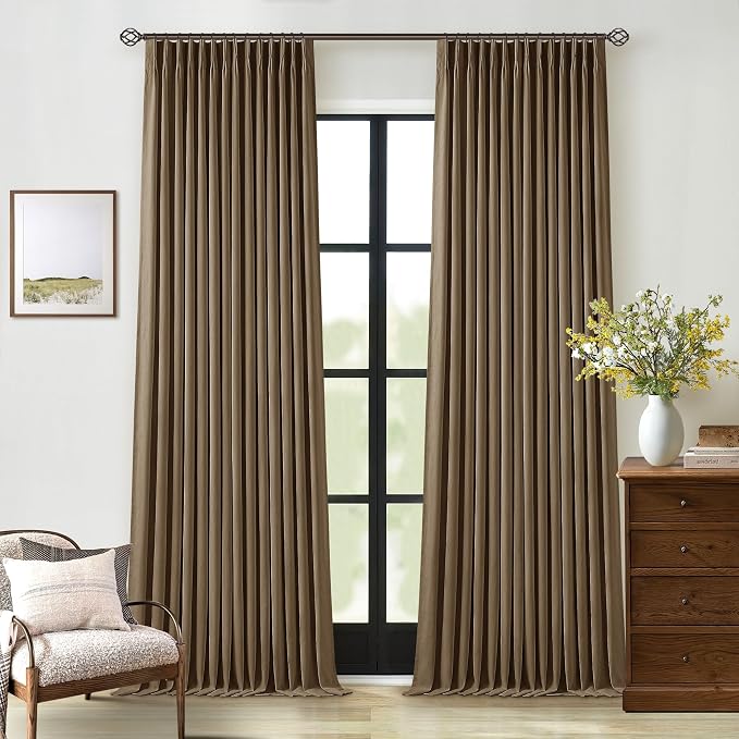 Dutch Cocoa Blackout Linen Curtains 108 Inches Long Pinch Pleated | 100% Black by Twodrapes