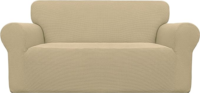 Easy-Going Stretch Loveseat Couch Covers Washable Beige | 1-Piece Loveseat by Easy-Going