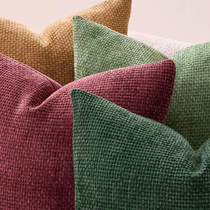 MIULEE Soft Decorative Chenille Pillow Covers Christmas Dark Green 18x18 | Pack - Image 7
