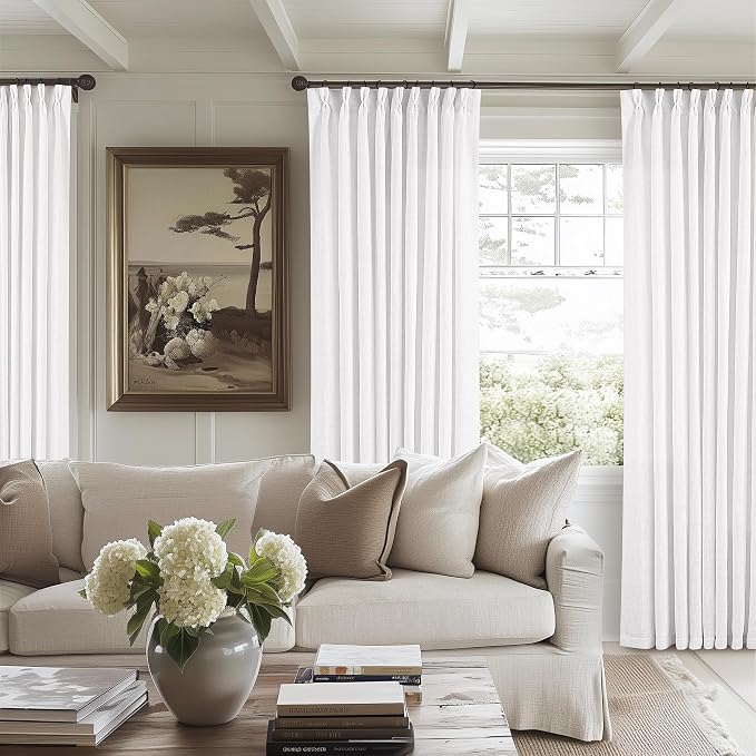 Snow White Pinch Pleated Linen 120 Inch Curtains 60 Inch Width | Linen Blend - Image 7
