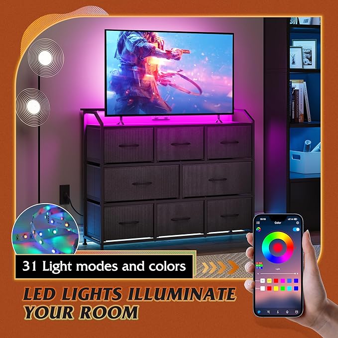 WLIVE Led Dresser for Bedroom, Wide Chest of Drawers for Hallway, 8 Fabric - Image 6