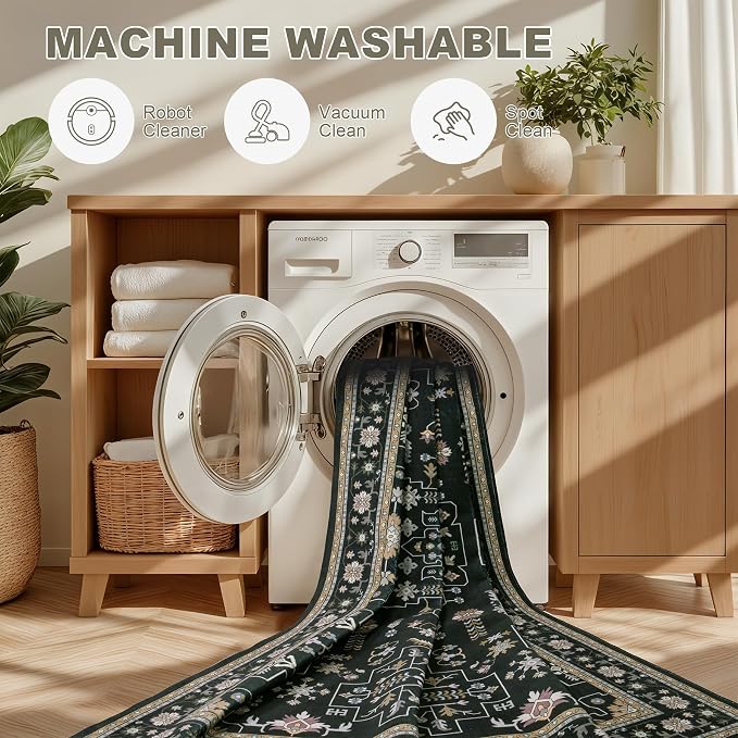 5x7 Area Rugs Living Room: Washable Vintage Rug - Image 8