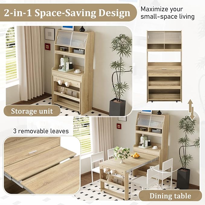 HRVEOCEI Folding Dining Tables for Small Spaces, Buffet Cabinet - Image 4