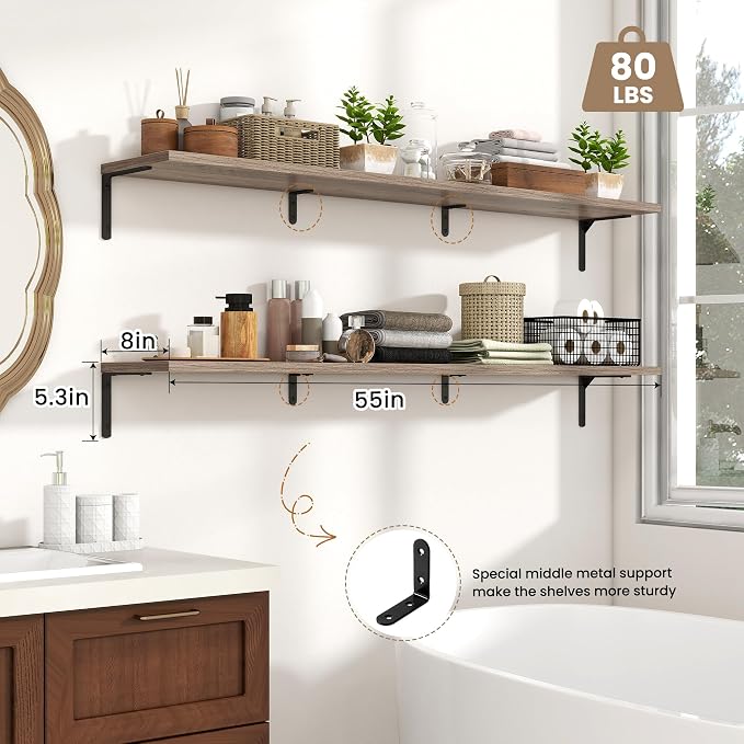Fun Memories Deep Floating Shelves, 55W x 8D Floating Shelves Set of 2 - Image 3