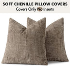 MIULEE Chenille Textured Euro Pillow Covers Taupe Grey 22x22 Set of 2 | Slubby - Image 9