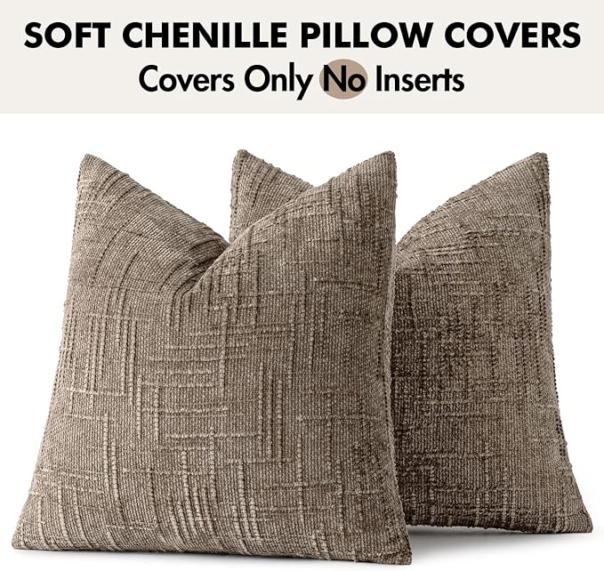 MIULEE Chenille Textured Throw Pillow Covers Taupe Grey 16x16 Set of 2 | Slubby - Image 9