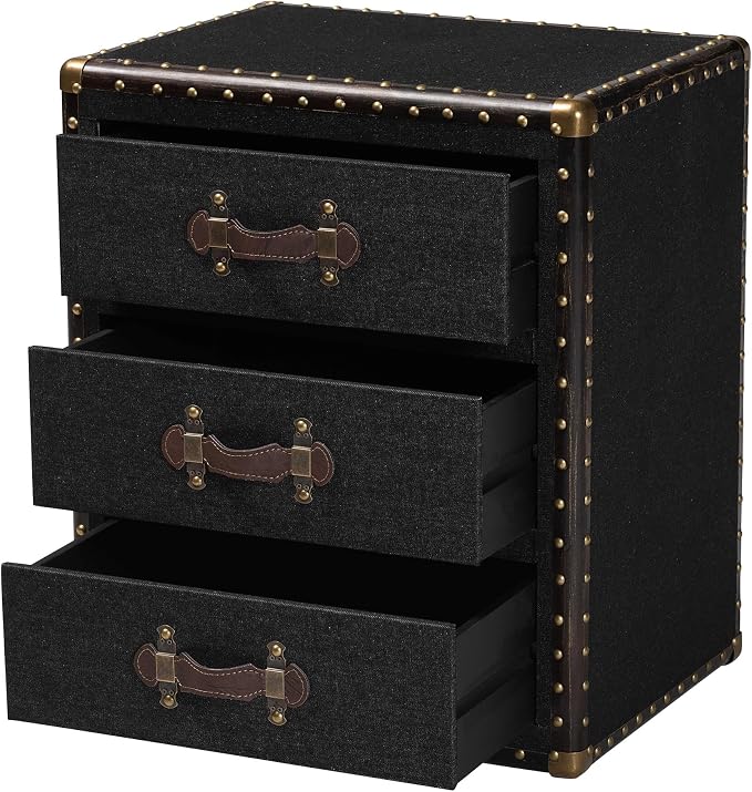 Baxton Studio Mallison Vintage Black Canvas 3-Drawer End Table - Image 4