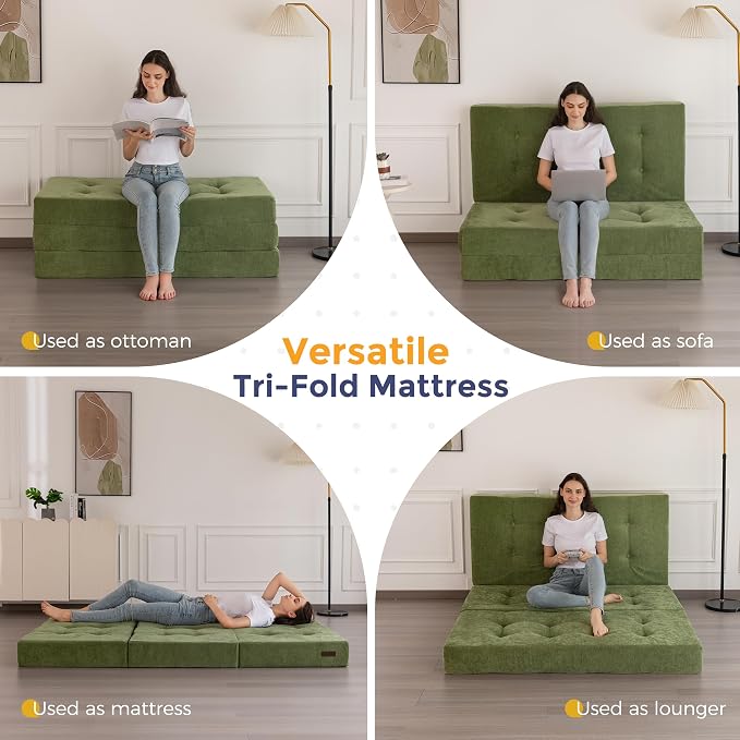 MAXYOYO 6" Folding Sofa Bed for Floor, Tufted Tri-Fold Floor Mattress - Image 4