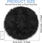 Small Black Round Rug 2ft for Bedroom, Faux Fur Fluffy Circle Rug Furry Carpet - Image 2
