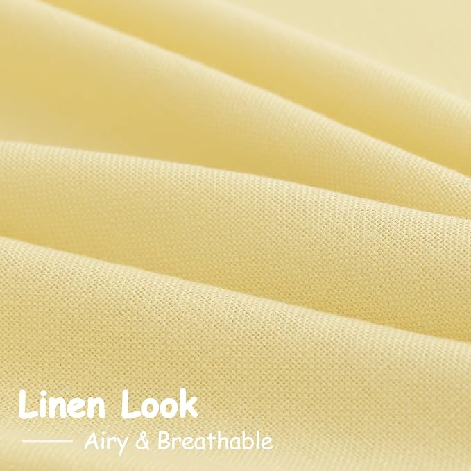 Yellow Linen Boho Curtains for Bedroom Back Tab Rod Pocket Semi Sheer Linen - Image 5
