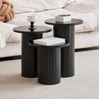 Round Side Tables Set of 3, Circle Modern Fluted Nesting Coffee Table, Accent - Image 8