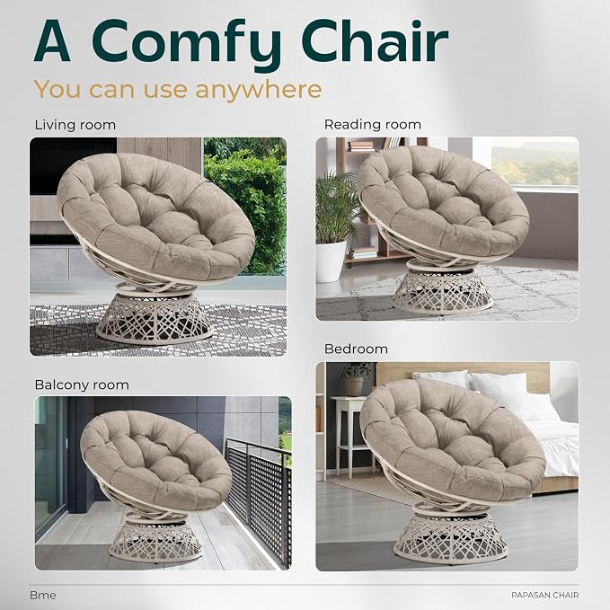 Bme 40" Ergonomic Wicker Papasan Chair - Image 6