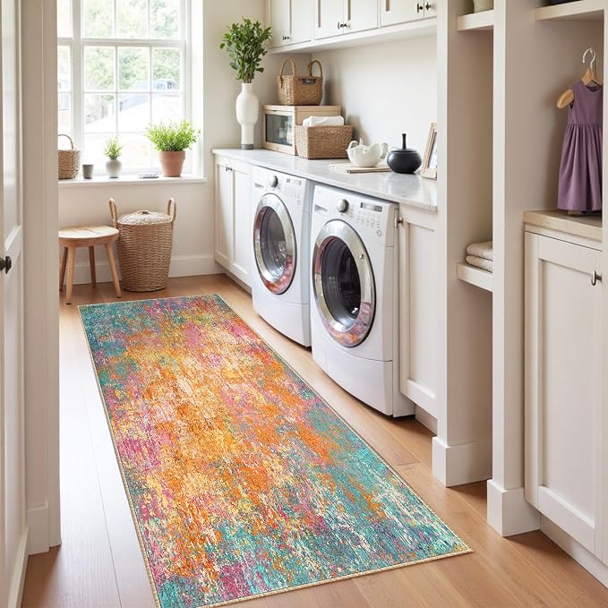RELEANY Washable Runner 2'x8' Abstract Area Rug - Image 4