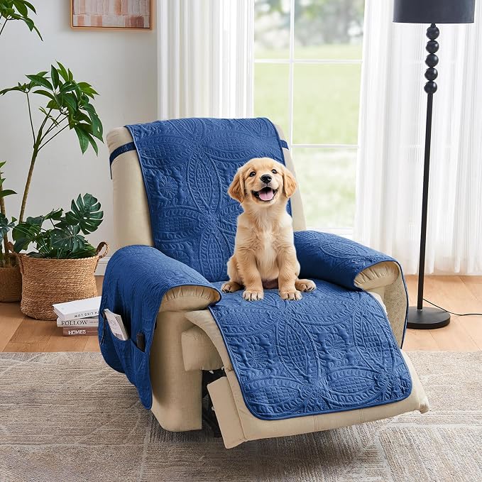 Blue Quilted Recliner Covers, Waterproof Recliner Chair Covers, Lazy Boy Chair by Pamhaven