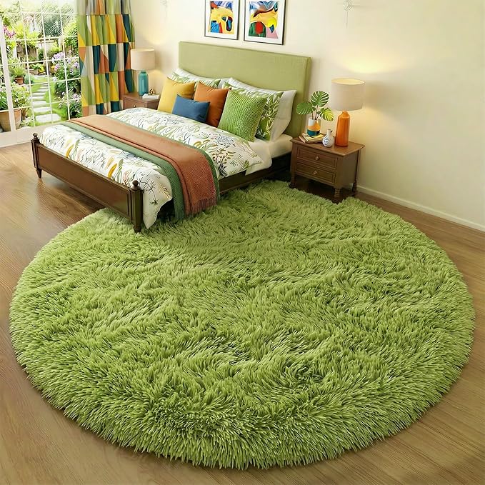 Amdrebio Grass Green Large Round Rug 7Ft by Amdrebio
