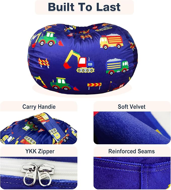 Lukeight Excavator Stuffed Animals Storage Bean Bag Chair Cover - Image 5